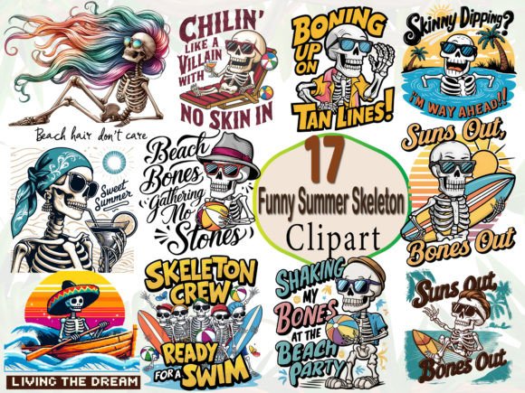 Download Funny Summer Skeleton Clipart Bundle Png - Premium Resources