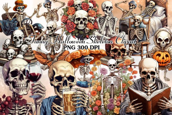 Download Funny Halloween Skeleton Clipart Bundle - Premium Resources
