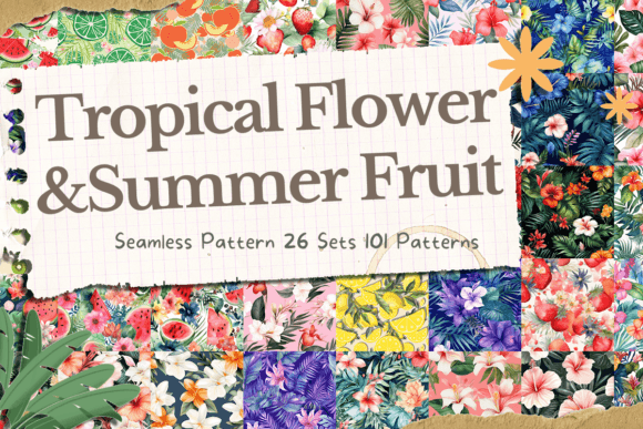 Download Tropical Flower, Summer Fruit Patterns Bundle - Premium Resources