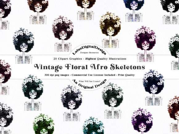 Download Halloween Afro Skeleton Clipart Set - Premium Bundle