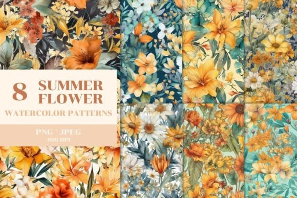 Download 8 Watercolor Summer Flower Patterns - Summer flower patterns Collection