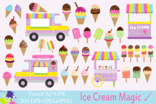 Download Ice Cream Clipart / Summer Graphics / Ice Cream Truck, Stand, Cones and Popsicles Vector Illustrations - Illustrations Collection