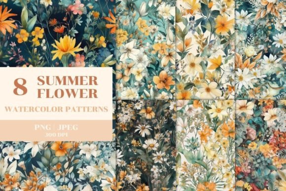 Download 8 Summer Flower Patterns Illustration - Summer flower patterns Collection