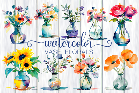 Download Watercolor Vase Floral Illustrations - Illustrations Collection