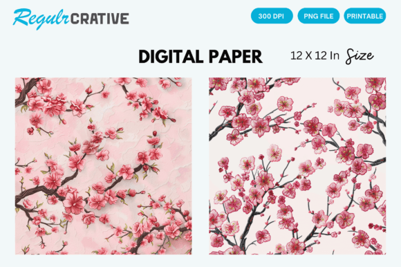 Download Cherry Blossom Embroidered Digital Paper - Premium Resources
