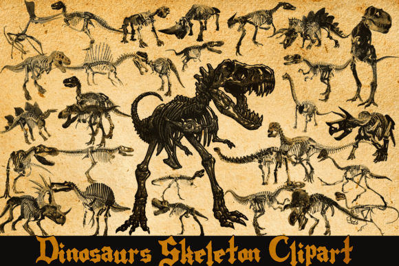 Download Vintage Dinosaurs Skeleton Clipart - Premium Bundle